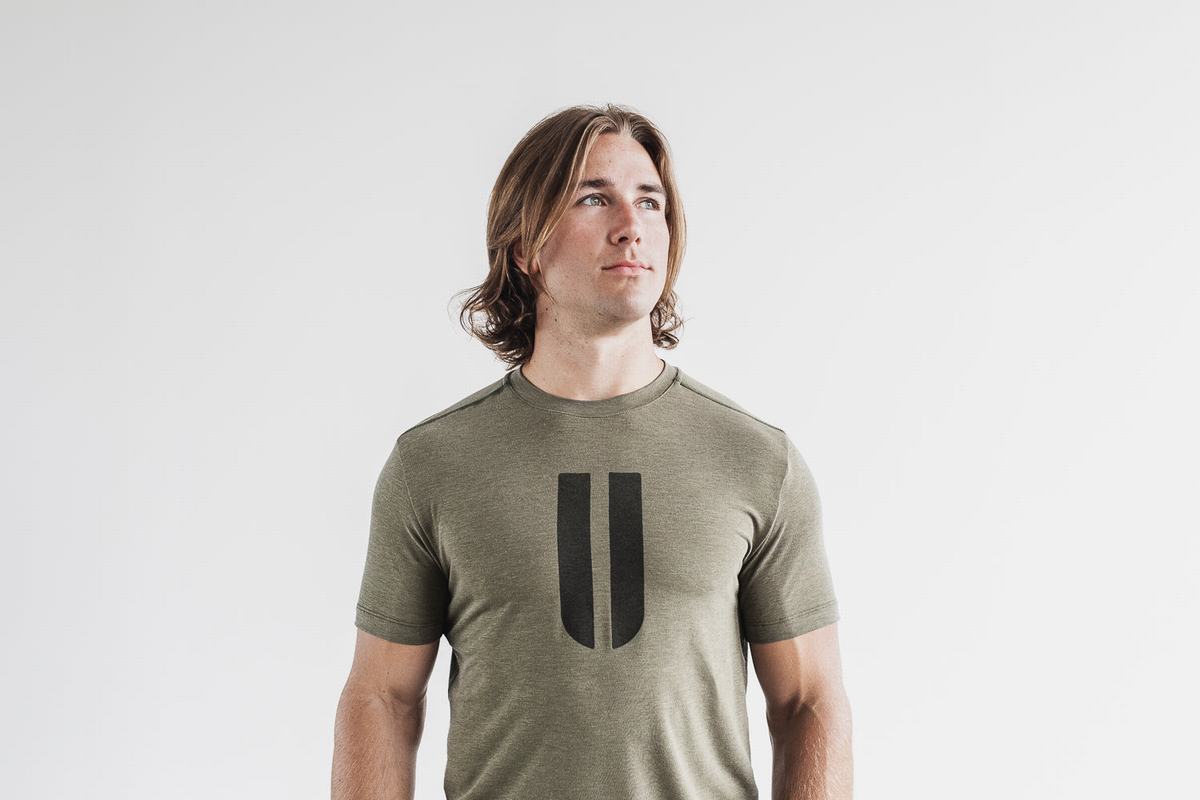 Nobull Horns Men's T Shirts Green | Australia (GM7851)